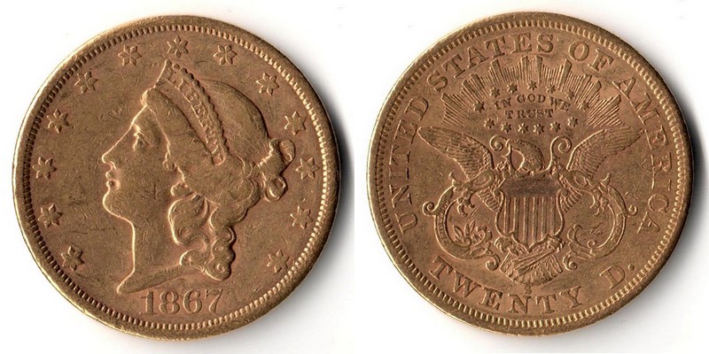 USA  20 Dollar  1867 MM-Frankfurt Feingold: 30,09g Double Eagle  