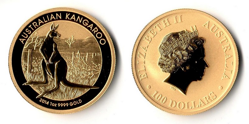 Australien  100 Dollar  2014 MM-Frankfurt Feingold: 31,1g Kangaroo  