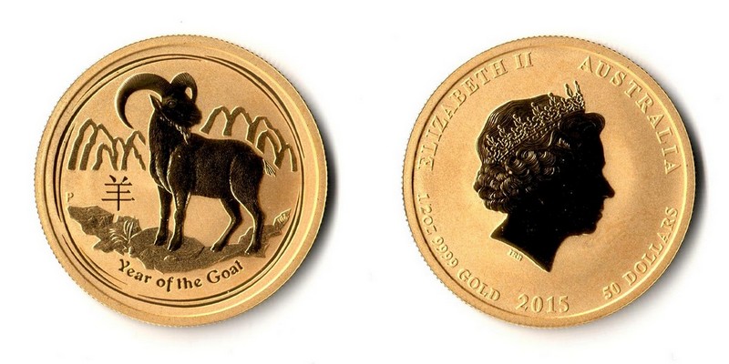 Australien  50 Dollar  2015 MM-Frankfurt Feingold: 31,1g Jahr der Ziege  