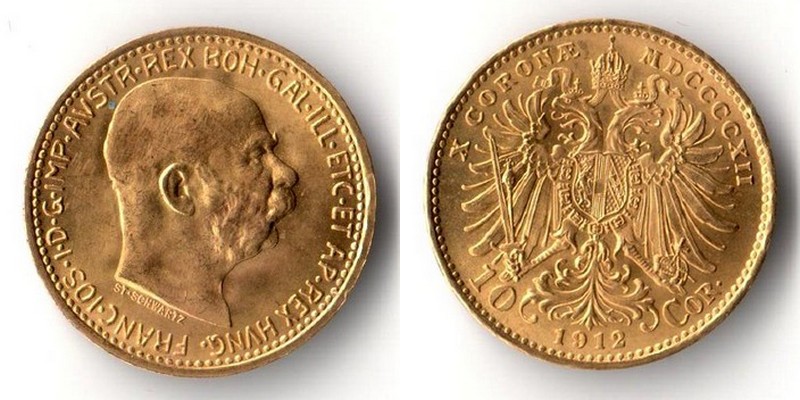 Österreich  10 Kronen  1912 MM-Frankfurt Feingold: 3,05g   