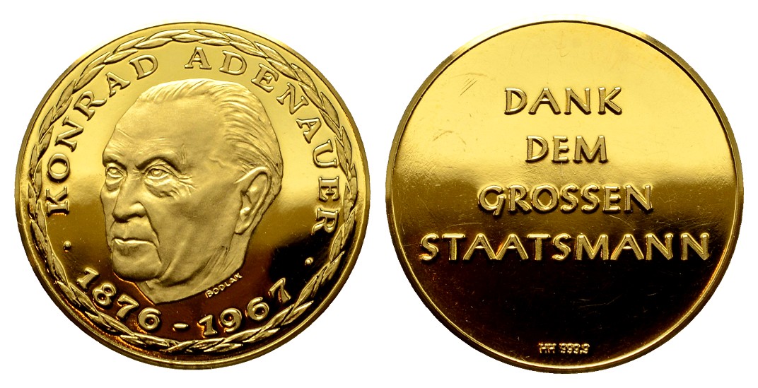  Linnartz Konrad Adenauer Goldmedaille 1967 PP- Gewicht: 7,9g/999er   