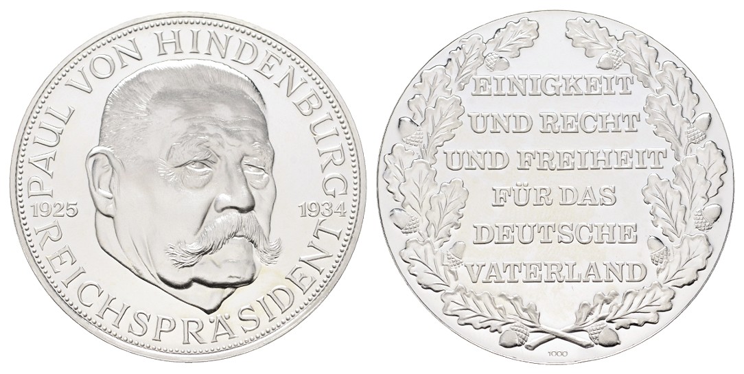  Linnartz Hindenburg Silbermedaille o.J. (um 1980) PP Gewicht: 25g/1000er   
