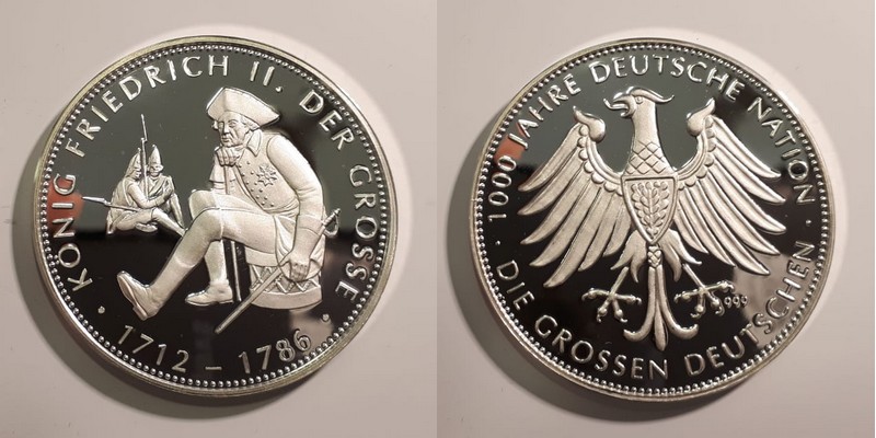  Medaille 1990  1000 Jahre Deutsche Nation - Friedrich II. der Grosse   Feinsilber: ca.20g   