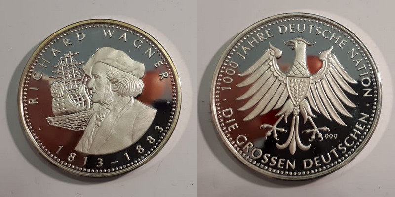  Medaille 1990  1000 Jahre Deutsche Nation - Richard Wagner   Feinsilber: ca.15g   