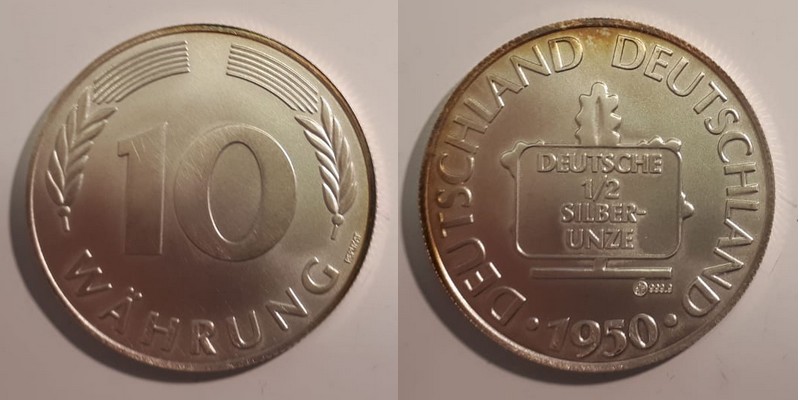  BRD  10 Pfennig 1950    Deutsche Silberunze   FM-Frankfurt    Feinsilber: 15,5g   
