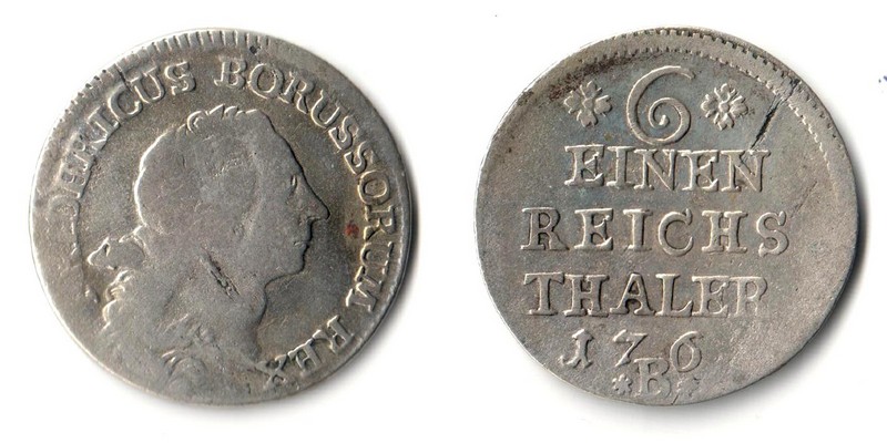  Brandenburg-Preussen  1/6 Reichstaler 176? B  Friedrich  II. 1740-1786   FM-Frankfurt  Silber   