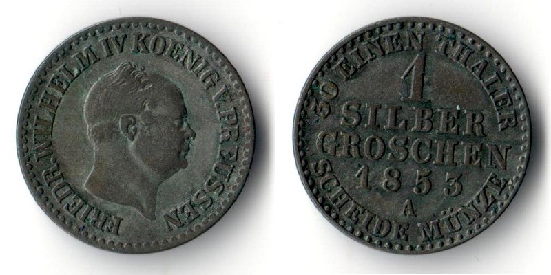  Preussen 1 Silbergroschen 1853 A   Wilhelm IV.   FM-Frankfurt   Feinsilber: 0,49g   