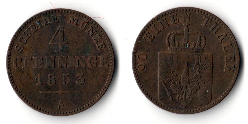  Brandenburg-Preusse   4 Pfennig   1853 A    Friedrich Wilhelm IV. 1840-1861    FM-Frankfurt   