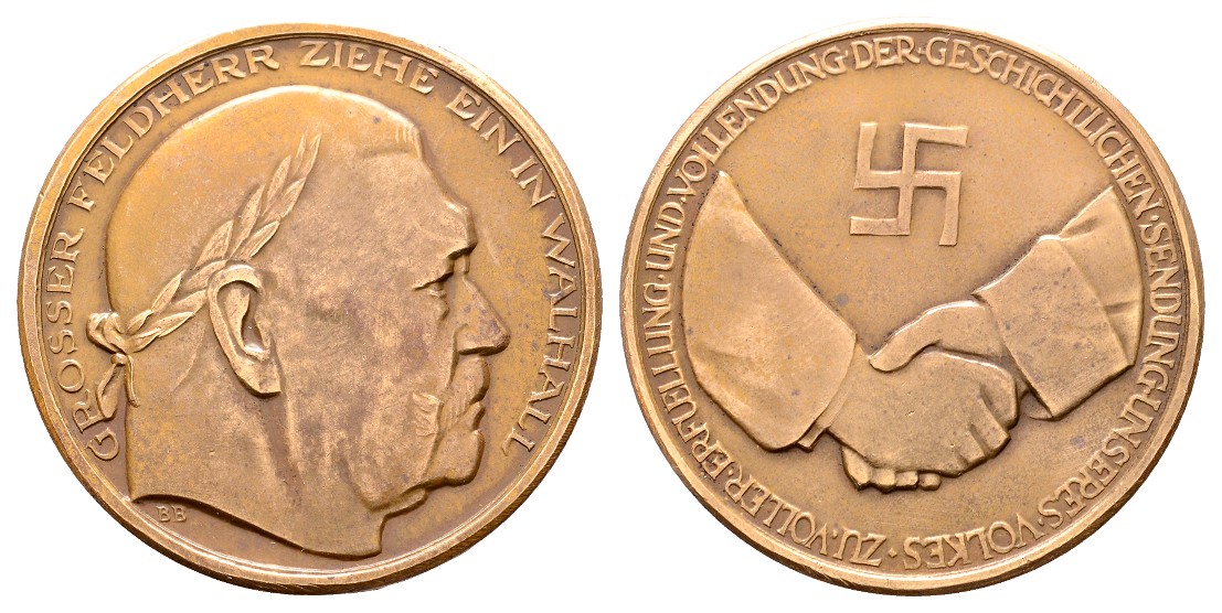  Linnartz Hindenburg Bronzemedaille o.J. (v.BB) a.d. Tod von Hindenburg vz Gewicht: 21,8g   