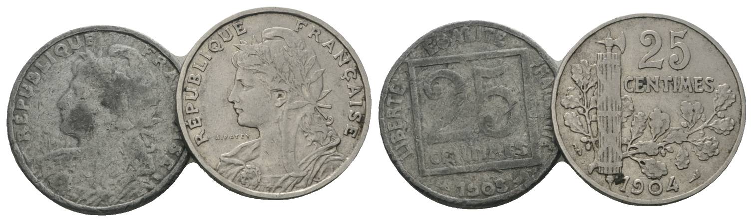  Frankreich, 2 Kleinmünzen (1903/1904)   