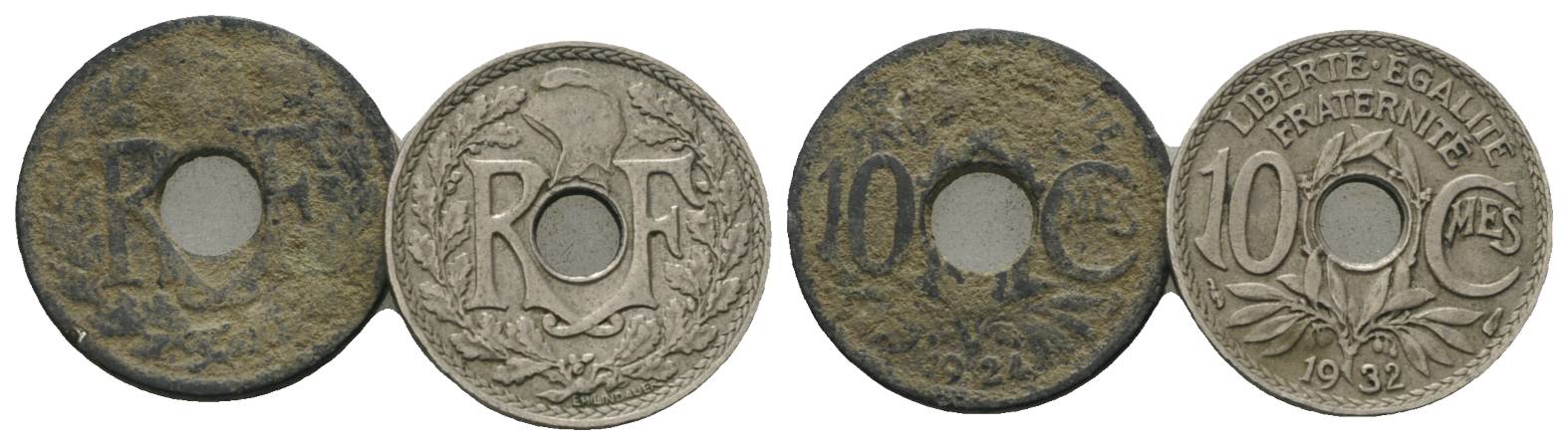  Frankreich, 2 Kleinmünzen (1924/1932)   