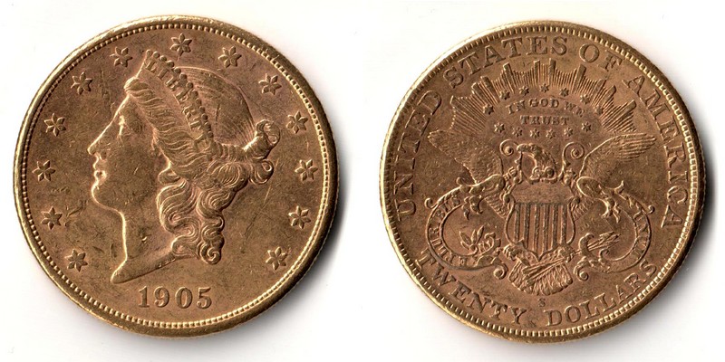 USA  20 Dollar  1905 MM-Frankfurt Feingold: 30,09g Double Eagle  
