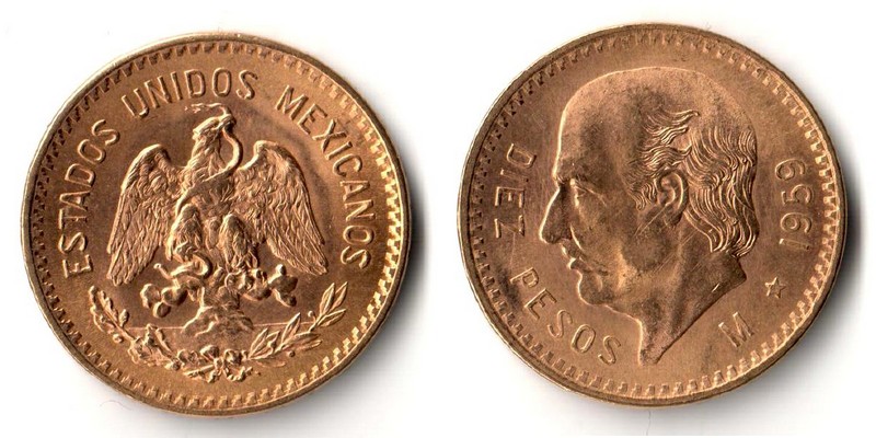 Mexico  10 Pesos  1959 MM-Frankfurt Feingold: 7,49g Miguel Hidalgo y Costilla  