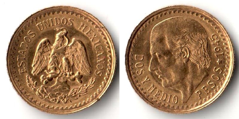 Mexiko  2,5 Pesos  1945 MM-Frankfurt Feingold: 1,87g Miguel Hidalgo y Costilla  
