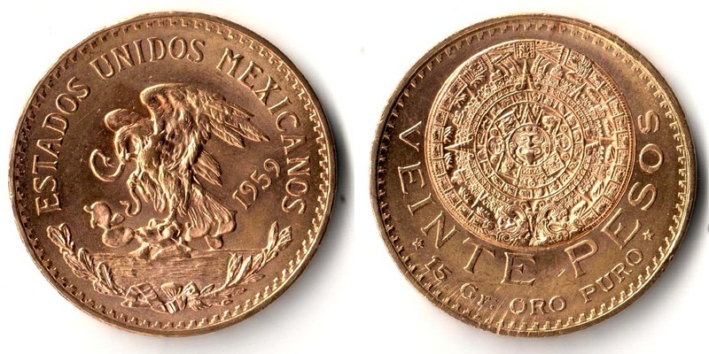 Mexiko  20 Pesos  1959 MM-Frankfurt Feingold: 15g   