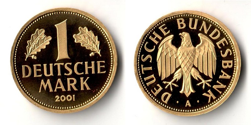 BRD   1 Mark  2001 A MM-Frankfurt   Feingold: 12g Goldene Abschiedsprägung der Deutschen Bundesbank 