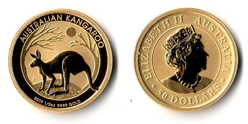 Australien  50 Dollar  2019 MM-Frankfurt Feingold: 15,55g Känguru  