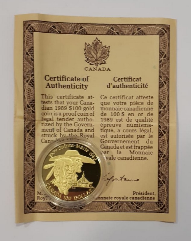 Kanada  100 Dollar  1989 MM-Frankfurt Feingold: 7,78g Saint-Marie  