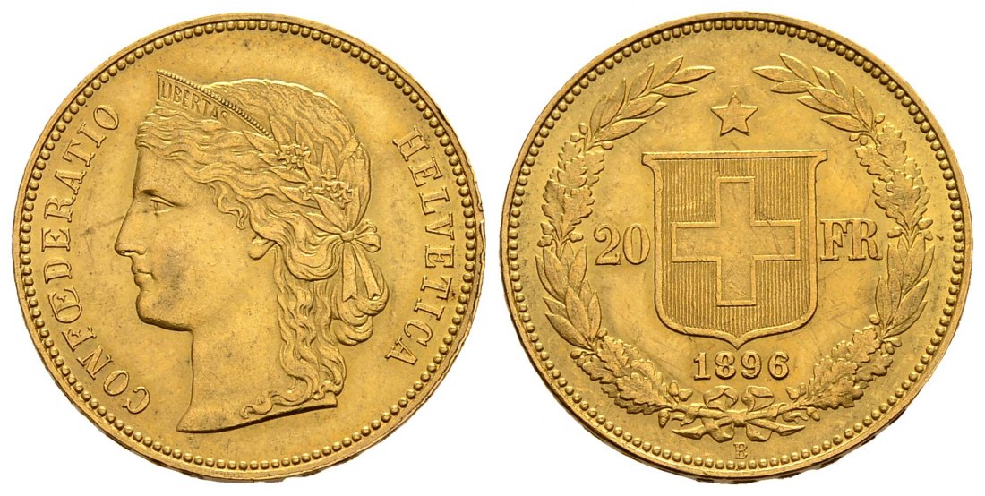 PEUS 2196 Schweiz 5,81 g Feingold. Libertas 20 Franken GOLD 1896 B Sehr schön +