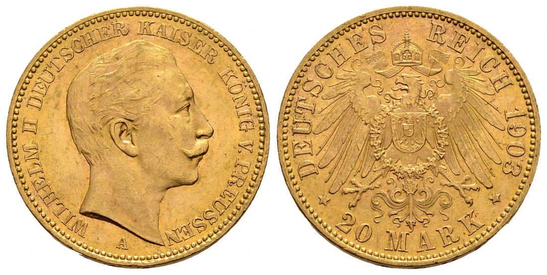 PEUS 2202 Kaiserreich - Preußen 7,17 g Feingold. Wilhelm II. (1888 - 1918) 20 Mark Gold 1903 A Sehr schön / Vorzüglich
