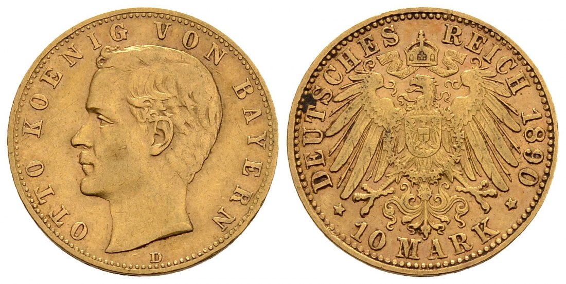 PEUS 2203 Kaiserreich - Bayern 3,58 g Feingold. Otto (1886 - 1913) 10 Mark GOLD 1890 D Sehr schön