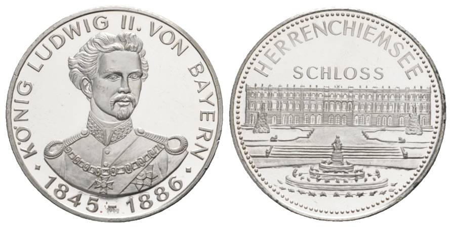  Medaille o.J., König Ludwig II. von Bayern 1845-1886; AG 1,000; 9,97 g, Ø 32 mm   