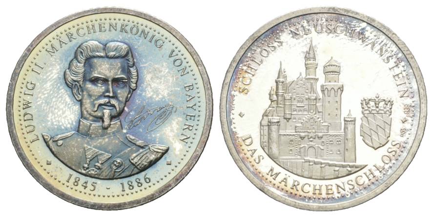  Medaille; Ludwig II Märchenkönig von Bayern 1845-1886; AG 999; 8,66g, Ø 30 mm   