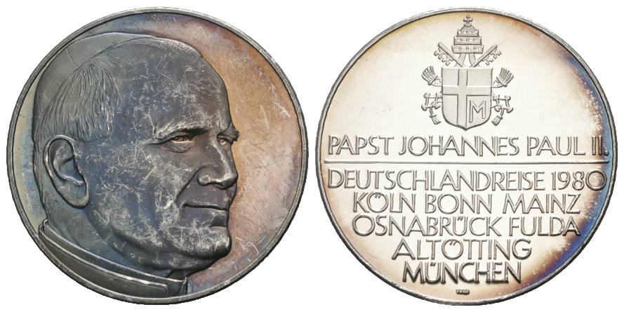  Medaille; Papst Johannes Paul II. Deutschlandreise 1980; AG 999; 24,6 g, Ø 41 mm   