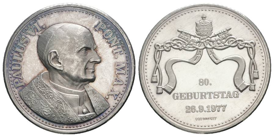  Medaille; Paulus VI Pont. Max. 80. Geburtstag 26.09.1977; AG 999; 34,56 g, Ø 40 mm   