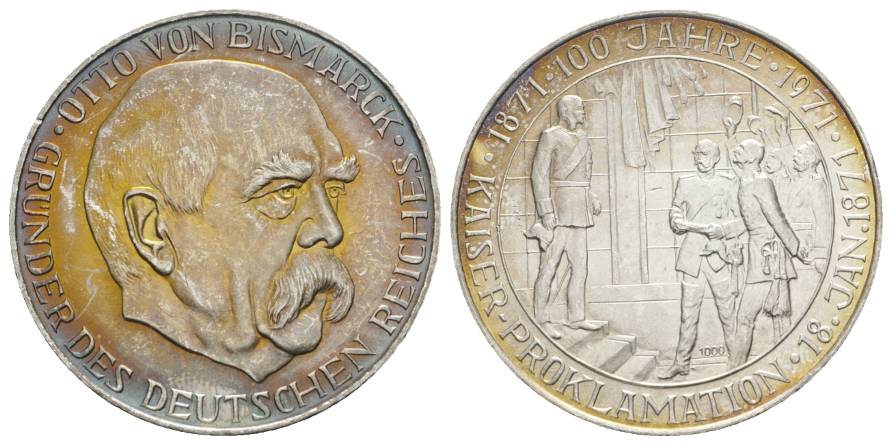  Medaille; Bismarck - 100 Jahre Kaiser Proklamation 1871-1971; AG 1,000; 25,0 g, Ø 40 mm   