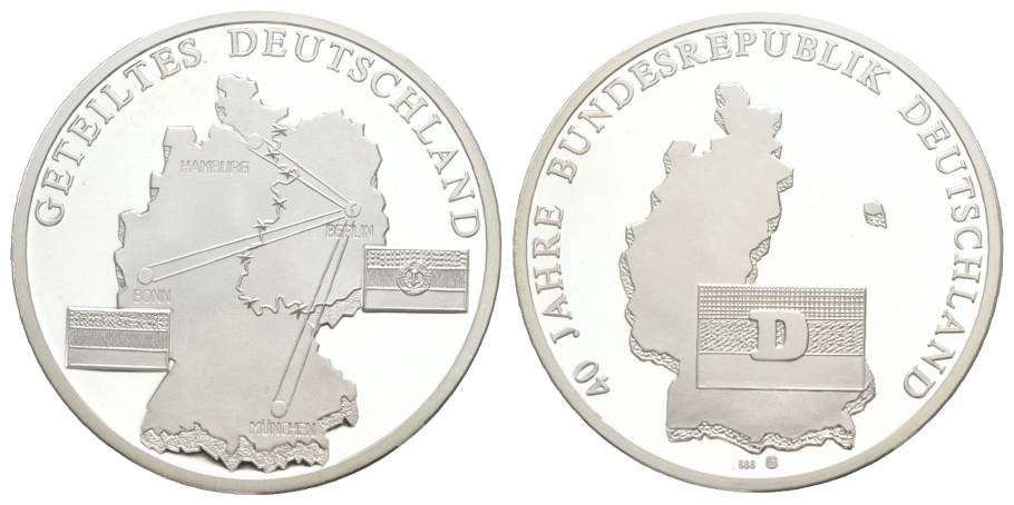  Medaille; Geteiltes Deutschland - 40 Jahre Bundesrepublik Deutschland; AG 0,999 PP; 20,0 g, Ø 40 mm   
