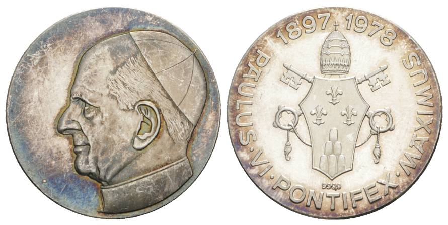  Medaille; Paulus VI Pontifex Maximus 1897-1978; AG 999; 14,9 g, Ø 34 mm   