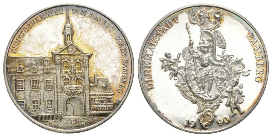  Medaille 1990; Bamberg Denkmalsstadt; AG 999; 14,9 g, Ø 35 mm   