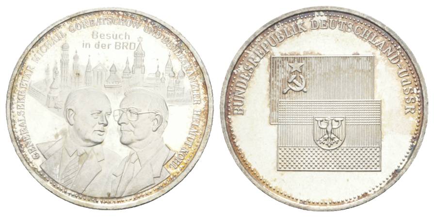  Medaille o.J.; Gorbatschow/Kohl - Besuch in der BRD; Neusilber; 12,2 g, Ø 30 mm   