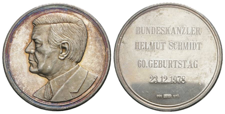  Medaille; Bundeskanzler Helmut Schmidt 60. Geburtstag 23.12.1978; AG 999; 24,46 g, Ø 40 mm   