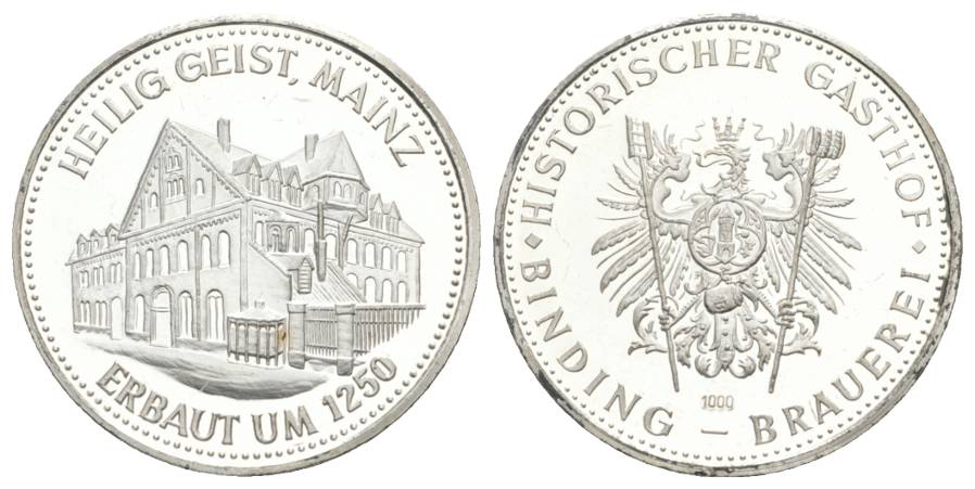  Medaille; Heilig. Geist. Mainz - Erbaut um 1250; AG 1.000; 14,5 g, Ø 32 mm   