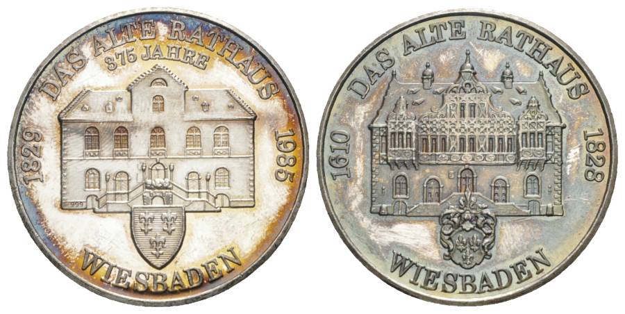 Wiesbaden - 875 Jahre das alte Rathaus; Medaille 1985; AG 999; 19,97 g, Ø 35 mm   