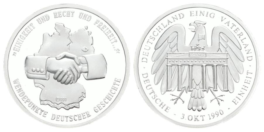  Medaille 1990; Deutschland einig Vaterland; PP, AG 999; 8,5 g, Ø 30 mm   