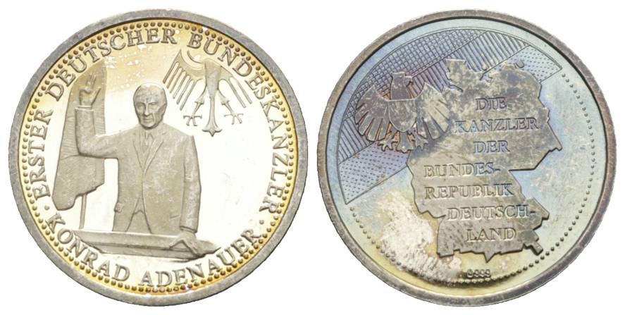  Medaille; Adenauer - Erster Deutscher Bundeskanzler; AG 999; 9 g, Ø 30 mm   