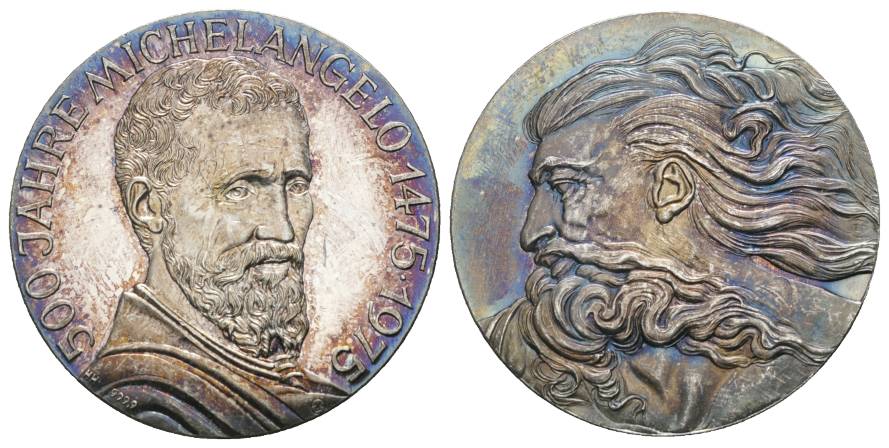  Medaille; 500 Jahre Michelangelo 1475-1975; AG 999; 24,5 g, Ø 41 mm   