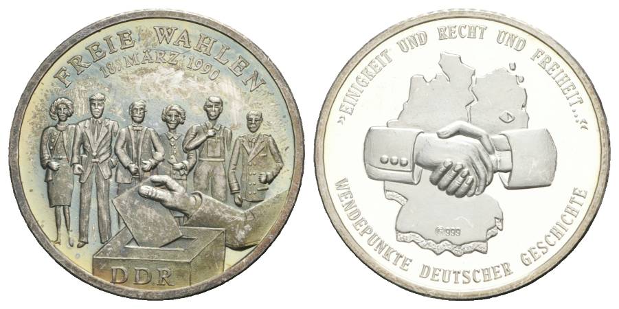  Medaille, DDR Freie Wahlen 18. März 1990; AG 999, 8,5 g, Ø 30 mm   