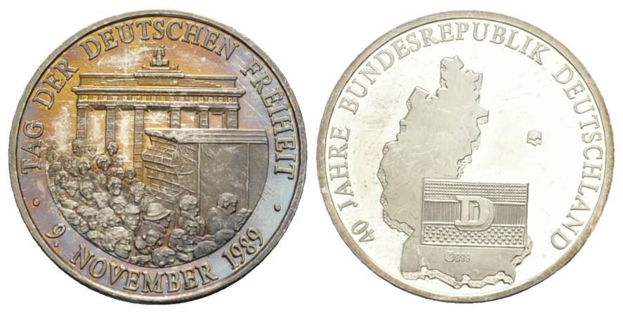  Medaille -Tag der Deutschen Einheit- 9. November 1989 ; AG 999; 8,62 g, Ø 30 mm   