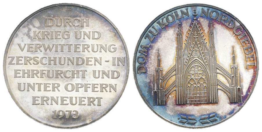  Dom zu Köln Nordgiebel Medaille 1973; AG 1.000; 8,62 g, Ø 30 mm   