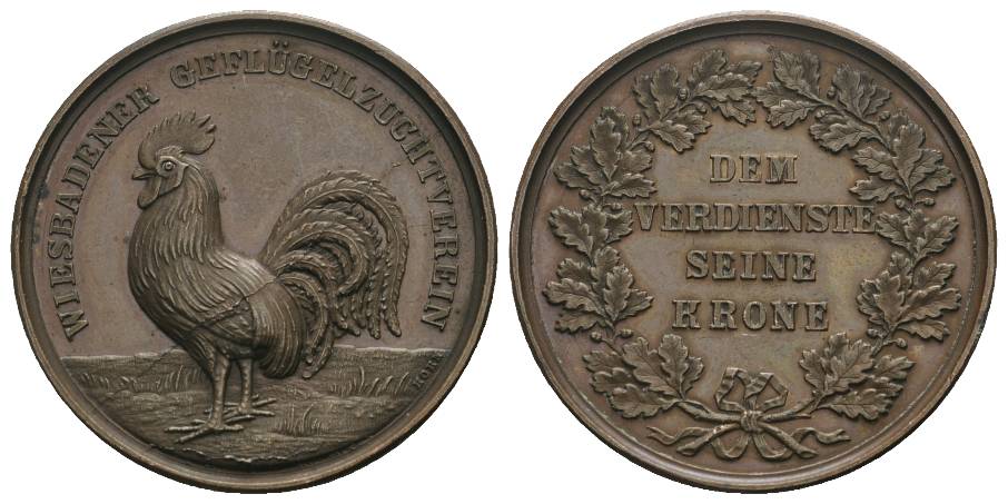  Bronzemedaille o.J.; Wiesbadener Geflügelzuchtverein; 24,9 g, Ø 38 mm   