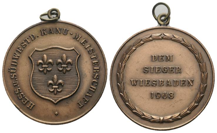  Bronzemedaille tragbar, 1963; Hess. u. Südwestd. Kanu-Meisterschaft ; 21 g, Ø 38 mm   