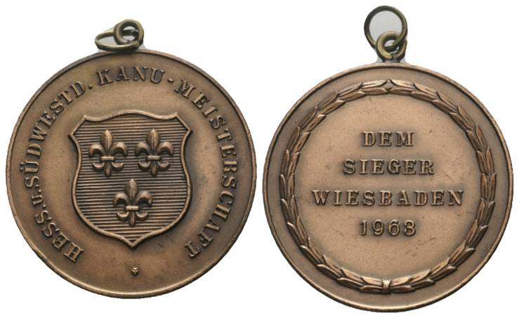  Bronzemedaille tragbar, 1963; Hess. u. Südwestd. Kanu-Meisterschaft ; 21 g, Ø 38 mm   