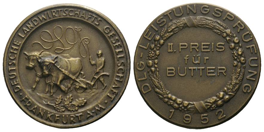  Bronzemedaille 1952; Deutsche Landwirtschafts Gesellschaft Frankfurt a.M.; 34,3 g, Ø 39 mm   