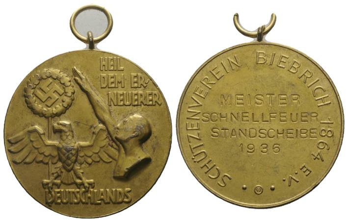  Bronzemedaille 1936, tragbar; Schützenverein Biebrich 1864 e.V.; 22,48 g, Ø 40 mm   