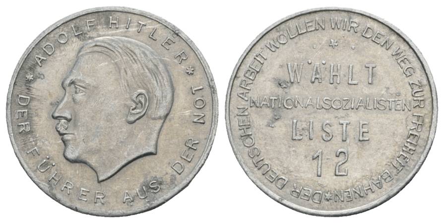  Hitler, Medaille o.J.; Aluminium; 2,15 g, Ø 30,4 mm   