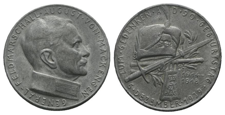  August von Mackensen, Zinnmedaille 1939; 19 g, Ø 36 mm   